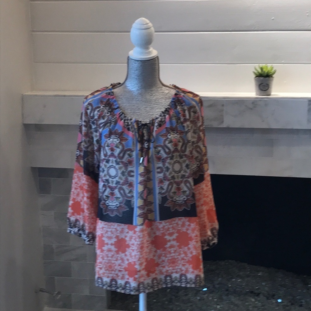 Democracy Sheer Multi Color Floral Tunic M EUC